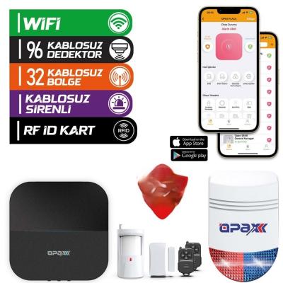 OPAX-W20-W-SİYAH +BGR-O9 SADECE WIFI & BGR-09 KABLOSUZ SİRENLİ ALARM SİSTEMİ